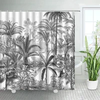 black white tropical plants palm trees shower curtains jungle natural landscape home polyester bath curtain sets bathroom decor