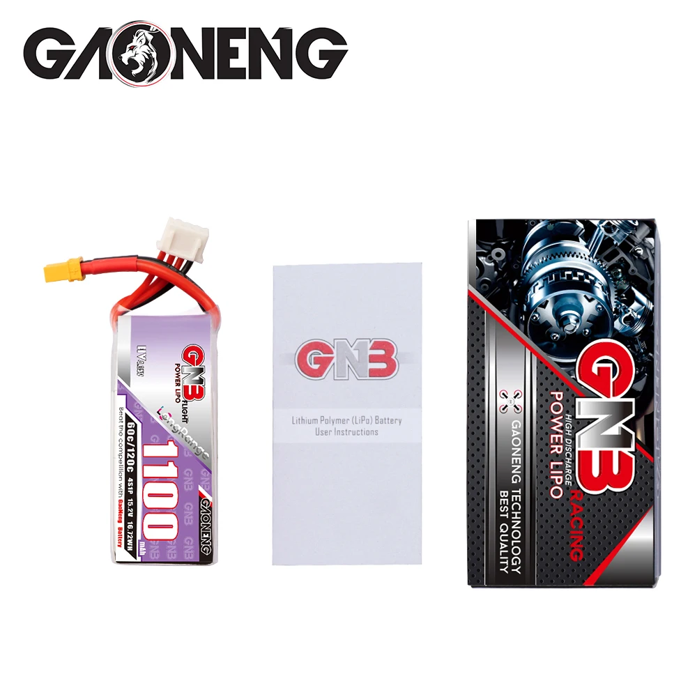 GNB-bater&iacute;a Lipo de largo alcance con enchufe XT30 para Dron de carreras, piezas de helic&oacute;ptero, cuadric&oacute;ptero, FPV, 1100mAh, 4S, 15,2 V, 60C/120C, LiHV-4