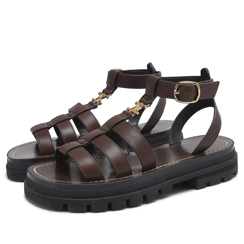

2021 Summer New Vintage Weave Platform Roman Sandals Open Toe All-Matching Women's Shoes