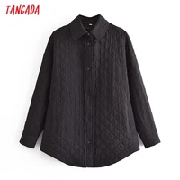 tangada 2021 autumn women black oversize thin long parkas cotton jacket long sleeve female padded overcoat qn154