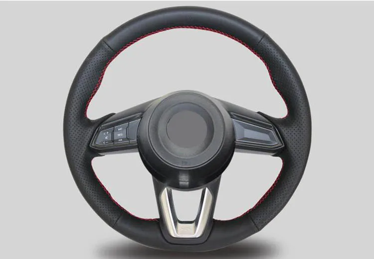 Black Leather Hand-stitched Car Steering Wheel Cover For Mazda 3 CX-5 2017 CX-9 2016 | Автомобили и мотоциклы