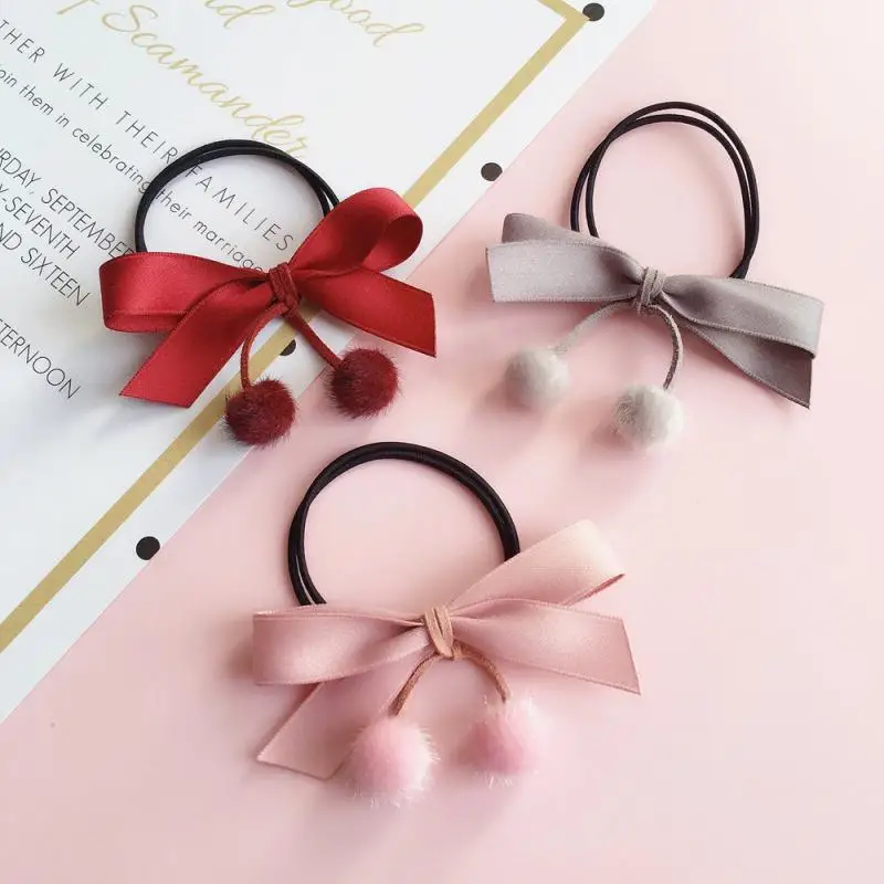 Фланелевая повязка для волос с бантом и помпоном эластичная многослойная