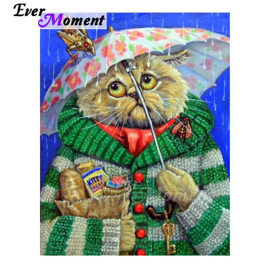 

Ever Moment Diamond Painting Home Decoration Picture Of Rhinestone Cat Sweater Rainy Square Drill Diamond Embroidery ASF1853