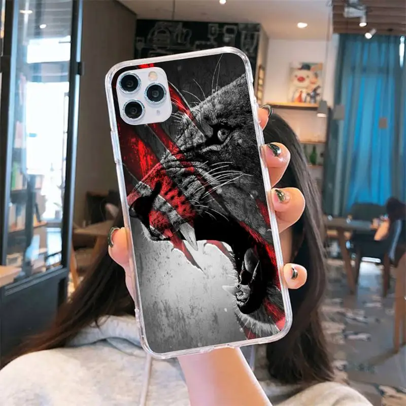 

Tiger Leopard Lion Phone Case Transparent for iPhone 6 7 8 11 12 s mini pro X XS XR MAX Plus cover funda shell