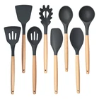 Силиконовая Лопатка и ложка, кухонная утварь с искусственными кухонными инструментами, наборы для готовки, лопатка с антипригарным деревянным покрытием