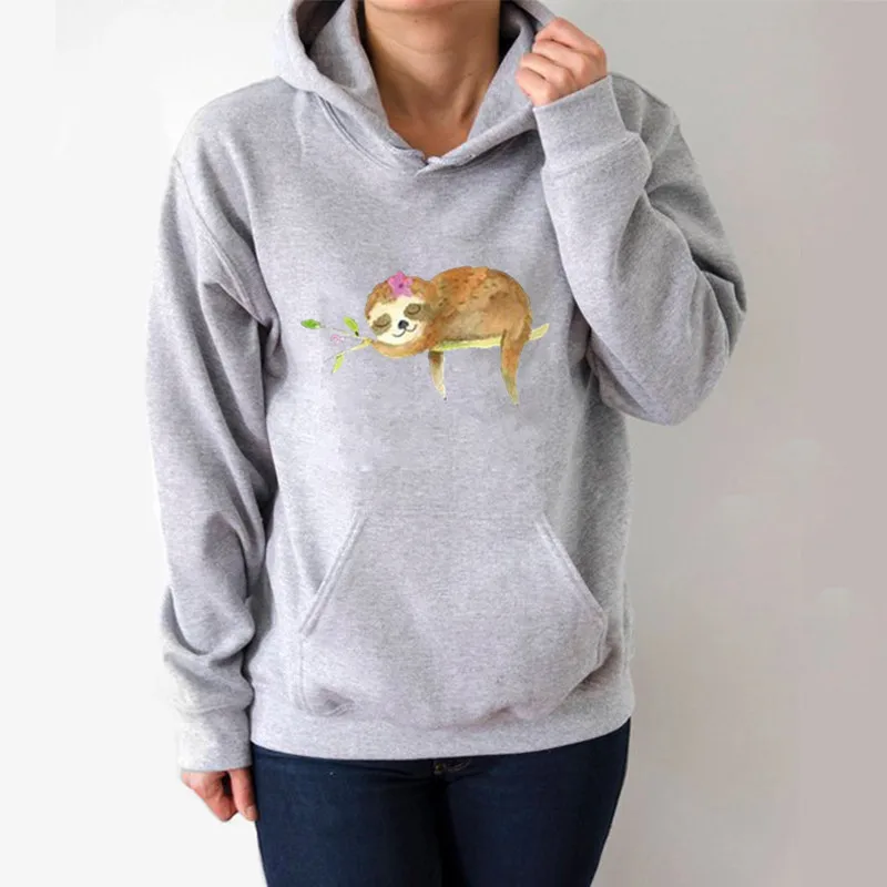 

Sloth Printed Hoodies Women Fleece Long Sleeve Loose Sweatshirt with Hat Girls Women Hoodie Pullovers Winter