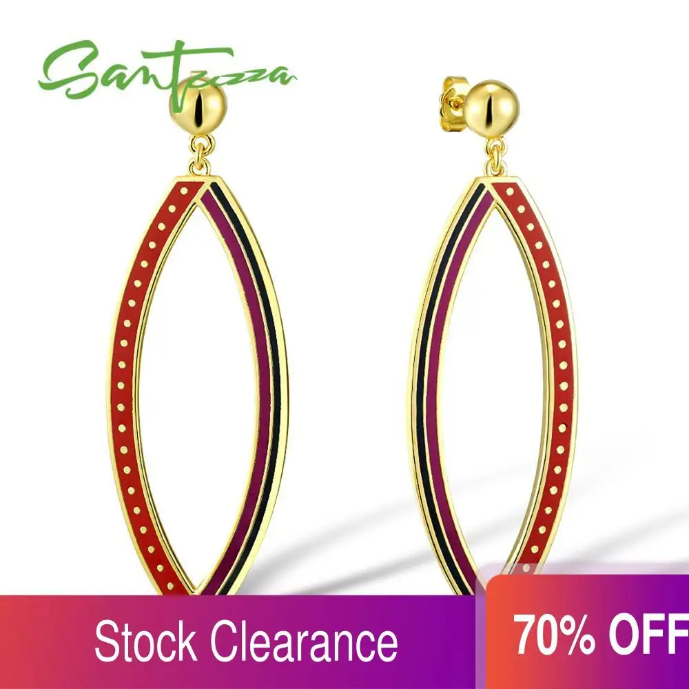 Женские золотистые серьги SANTUZZA круглые эмалированные ручной работы модные