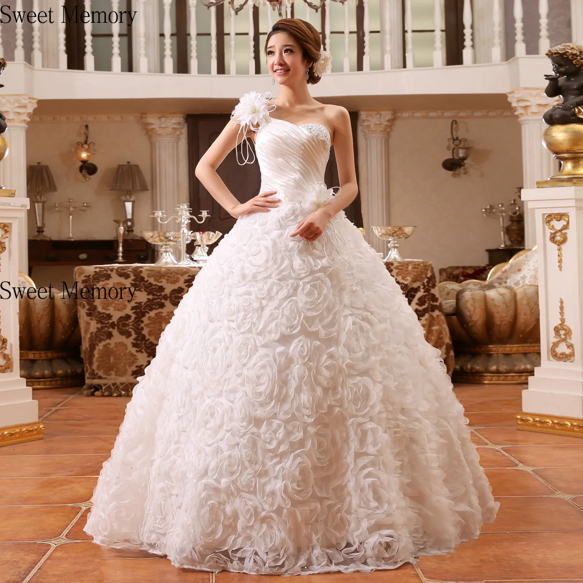 

Sweet Memory 2021 Women White One Shoulder Wedding Dress With Flowers Party Dresses For New Year 2021 Vestidos Formales