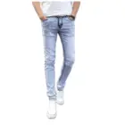 Мужские зауженные джинсы серыйсиний деним джинсы новые модные мужские брюки-карандаш узкие мужские джинсы, узкие длинные джинсы
