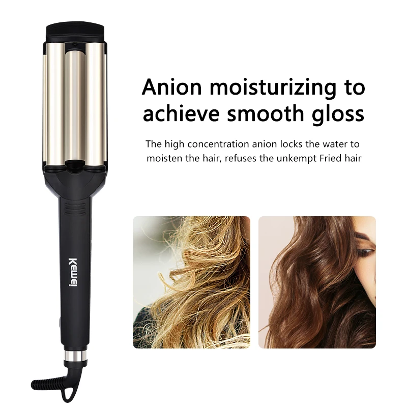 

Professional Hair Wave Curling Wand Iron Ceramic Triple Barrel Electric Automatic Rotating Hair Curler Styling Tools For Wet&Dry