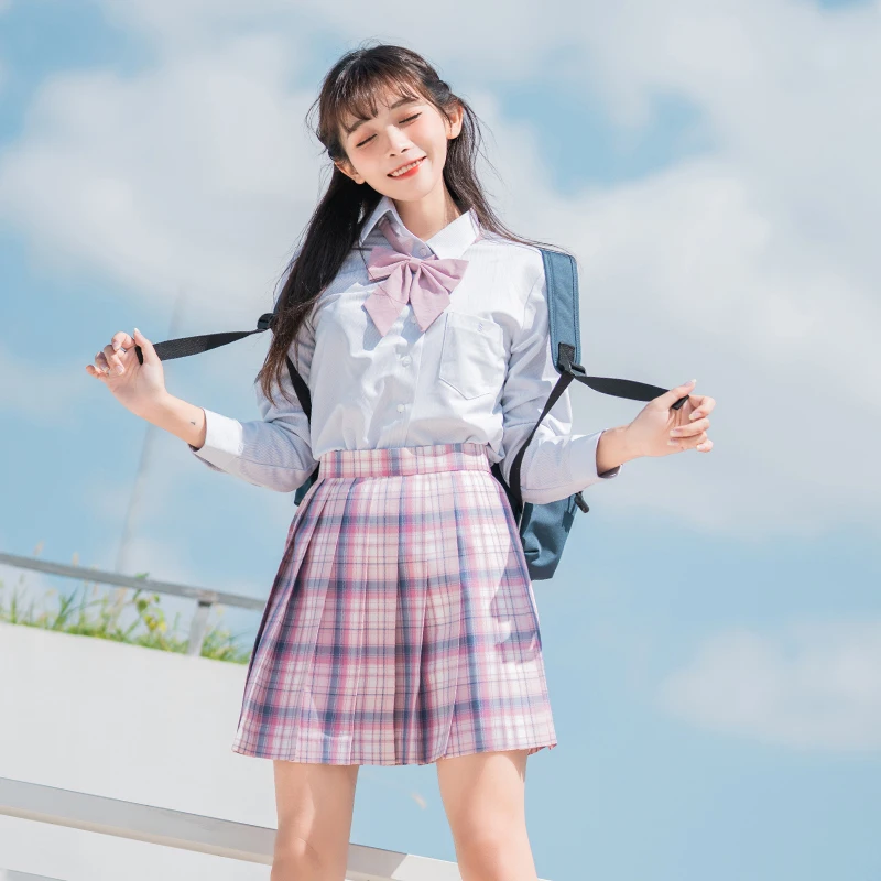 

[Heartbeat] Girl Summer Autumn High Waist Pleated Skirt Women Elegant Pink Plaid Skirts JK Uniforms School Dress Student Cloths