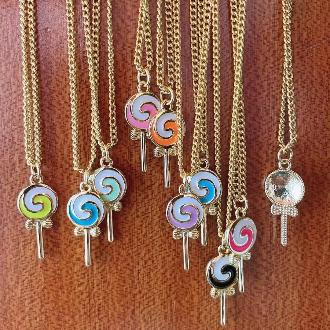 

5PCS, Enamel lollipop candy pendant necklace choker fashion jewellery