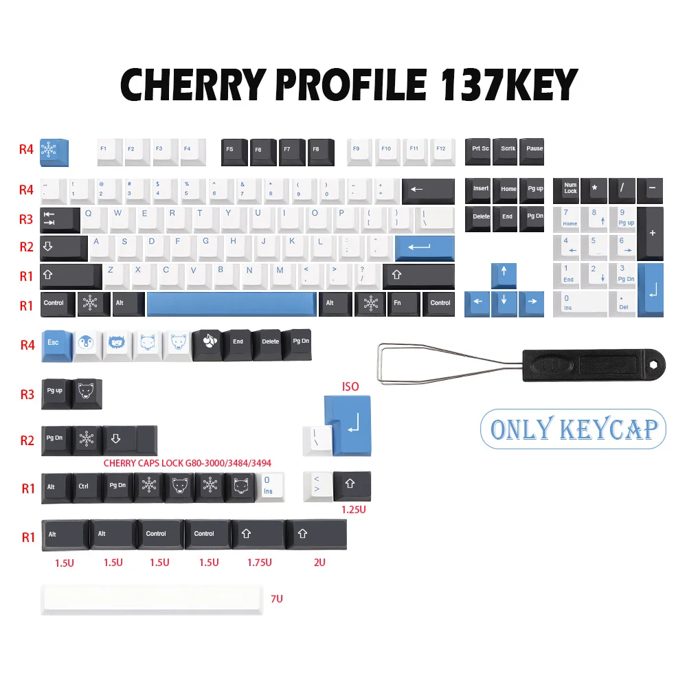

137 Keys/set GMK ARCTIC Keycaps Cherry Profile PBT Dye Subbed Key Caps With ISO Enter 7U Spacebar Keycap