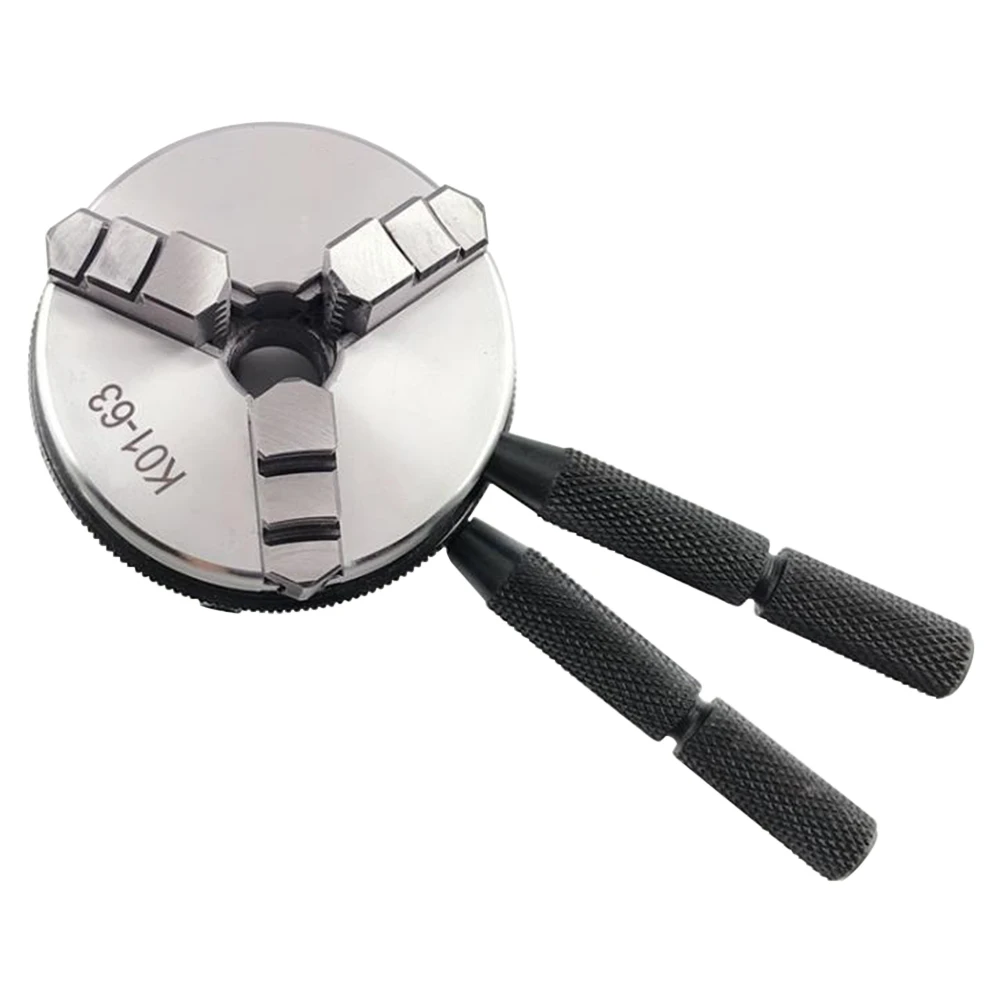 

2.5inch 3 Jaw Machine Tool Steel Lathe Chuck Set Mini Professional Woodworking Manual With Assistance Handle Self Centering