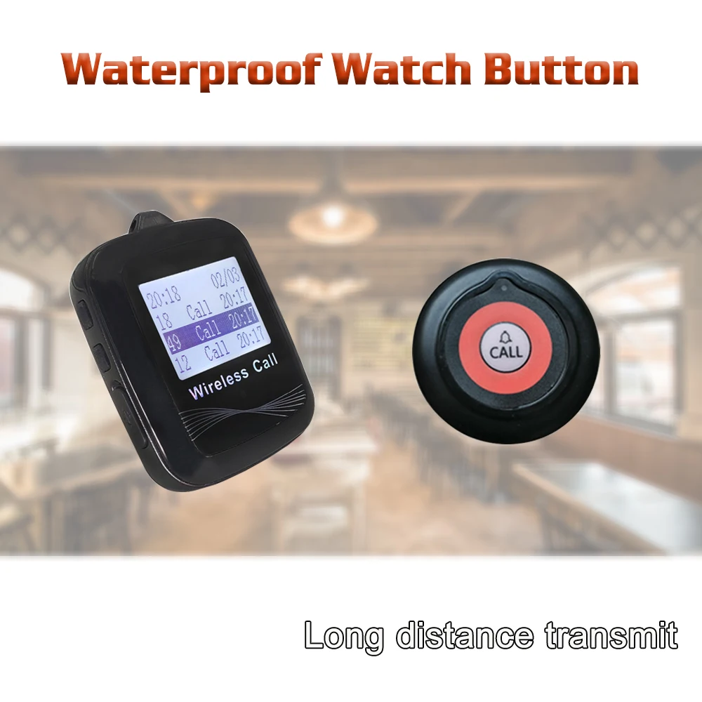 Cafe Equipment Carefree Waterproof Watches Receiver + 1 Pager Transmitter for Fast Food Service Restaurant