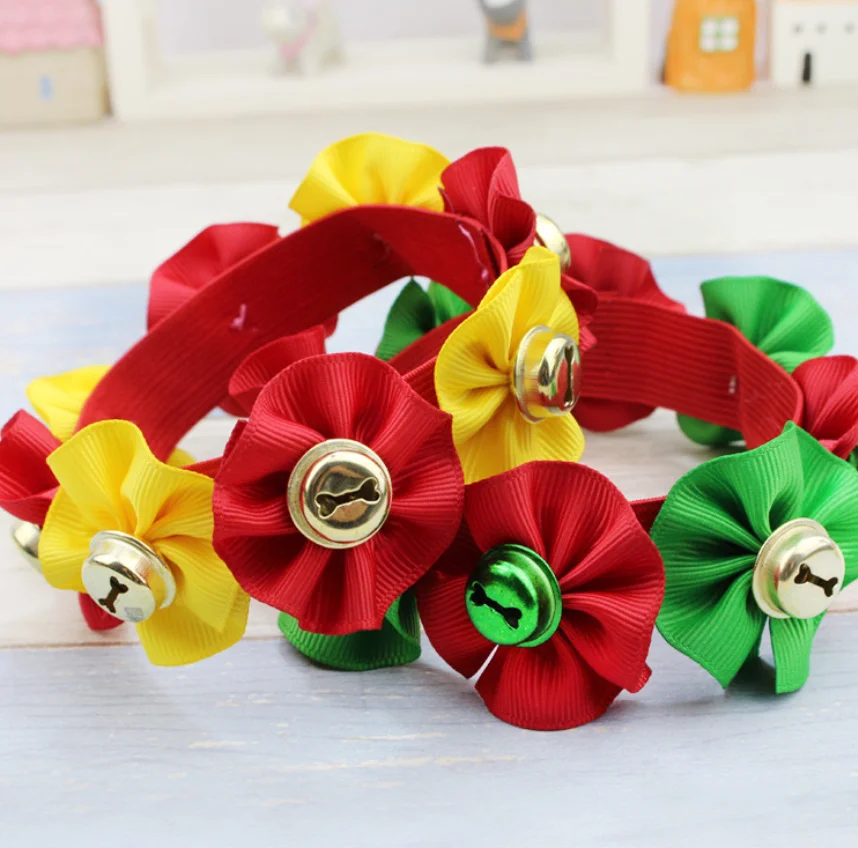 

Pet dog collar dog collar collar flower with Bell collar cat tie elastic band collar accessories small dog beauty products