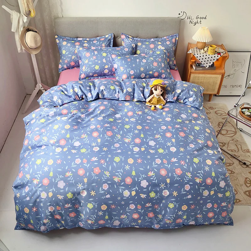 

Kids bedding fish bed linens 3/4pcs boys girls duvet cover+ flat sheet+pillowcase AB side home cartoon bed set fish flower cover