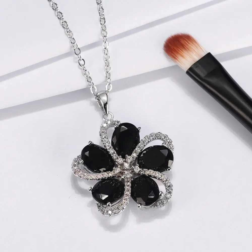 OON141 ORSA JEWELS цветок Женские Подвески с цепочкой высшего класса черный AAA CZ женские ожерелья для девушек вечерние ювелирные изделия ON141 - Окраска металла: OON141
