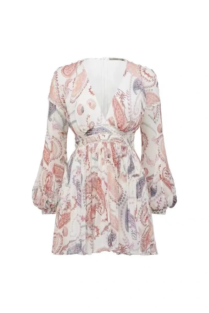 

Fall 21 fashion show heavy industry Beaded fairy silk print goddess holiday dress