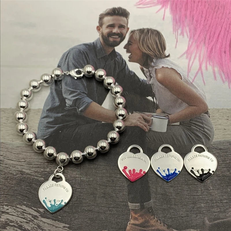 Лидер продаж всплеск эмали в форме сердца 8 мм бисера браслеты и для женщин