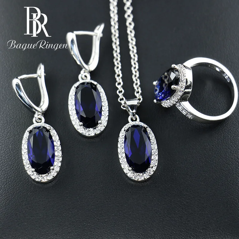 Женский комплект украшений Bague Ringen кольцо с камнями и сережками из серебра 925