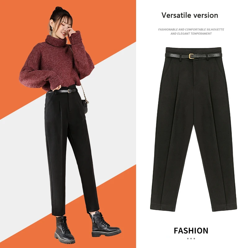 Woolen trousers women's high waist slim casual loose Harlan pants 2021 autumn and winter new straight pants radish suit pants