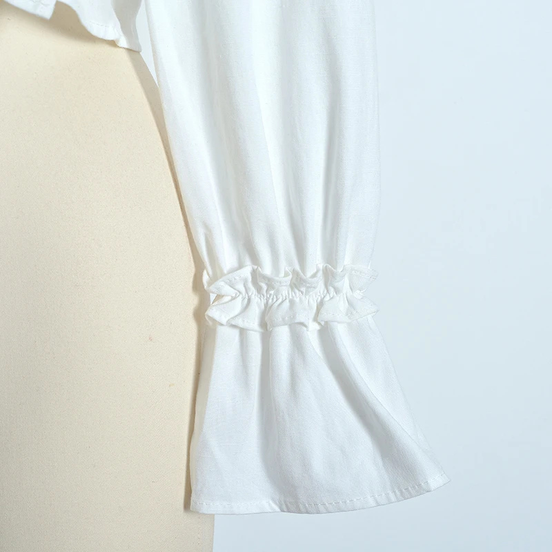 

2021 Spring Design Ruffles Long Sleeve Sweet T-shirts Simple Solid Japan Style Cute Elegant Temperament Tops Moda Casual T-shirt