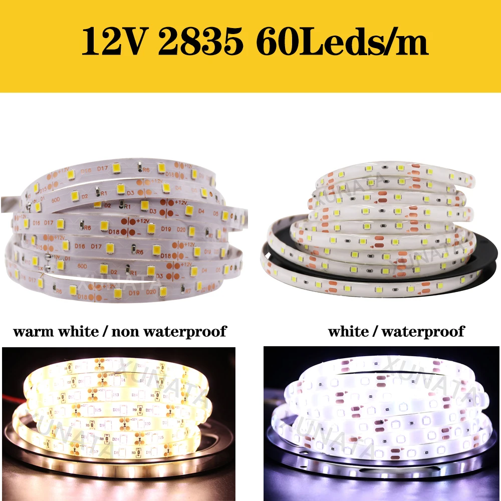 5M DC12V 2835 SMD LED Strip Light 300LEDS 1200LEDS 2400LEDS Waterproof Ribbon Tape Stable Super Bright Led home Decoration | Лампы и