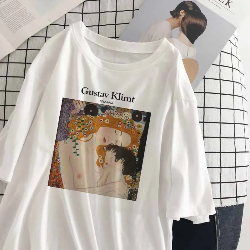 Gustav Klimt летние новые винтажные топы с буквенным принтом повседневные милые