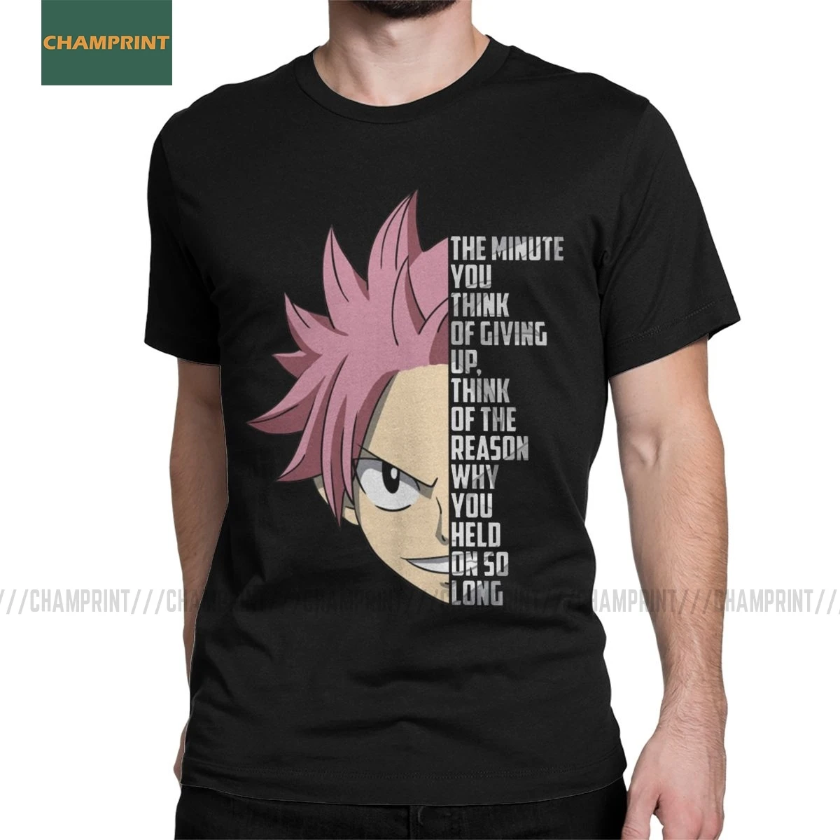 Natsu цитатой Fairy Tail футболки Для мужчин хлопковая футболка серый Fullbuster Люси