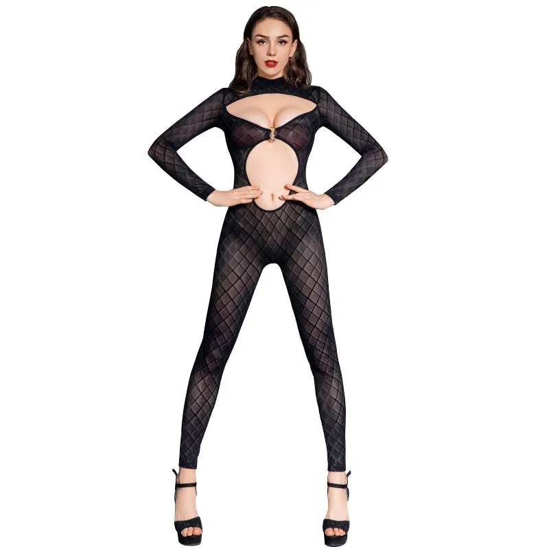 Прозрачный Непрозрачный сетчатый комбинезон в клетку соблазнительный боди с