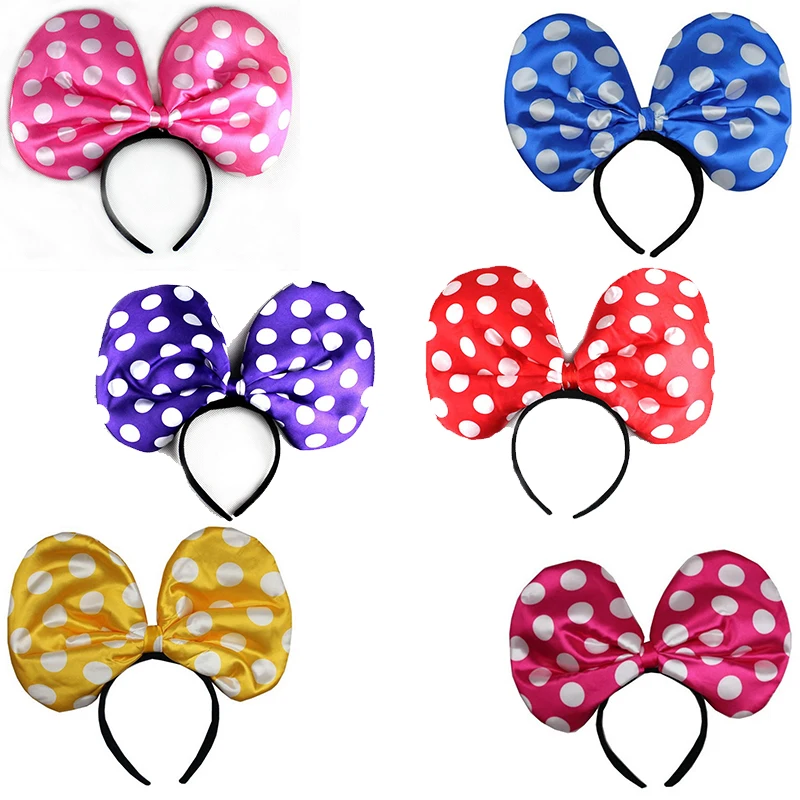 6 шт./лот повязка на голову с красным и розовым бантиком Минни Роса Детские