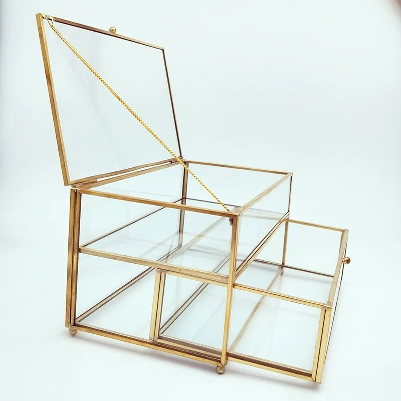 Винтажный стеклянный + медный боковой органайзер для макияжа шкатулка хранения