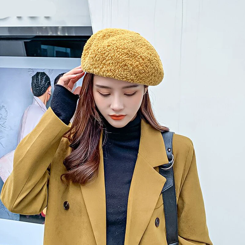 

Зимний Однотонный женский эритротеплый берет, вязаный шерстяной женский плоский головной убор, французские головные уборы, Женская художе...