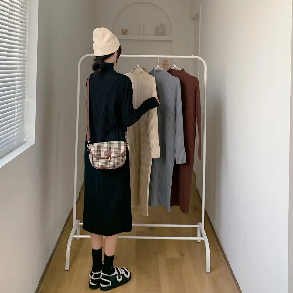 

2021 spring women's fashion turtleneck knitting dress female elegant bodycon sweater Base dress