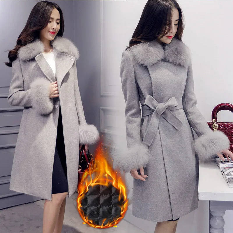 

Women Woolen Coat Winter Coat Women Korean Version Of The Self-cultivation Large Fur Collar Jackets Wool-Coat Jacket Parka A329