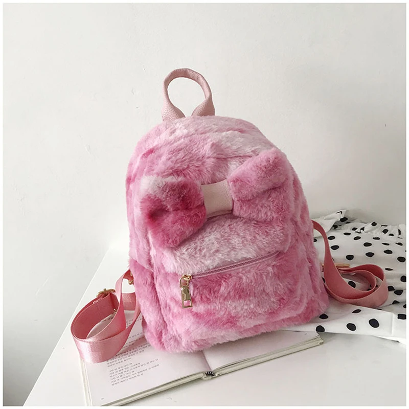 

Women Backpack School-Bag Korean Fashion Bag Plush-Bow Casual Wild Girl Winter New