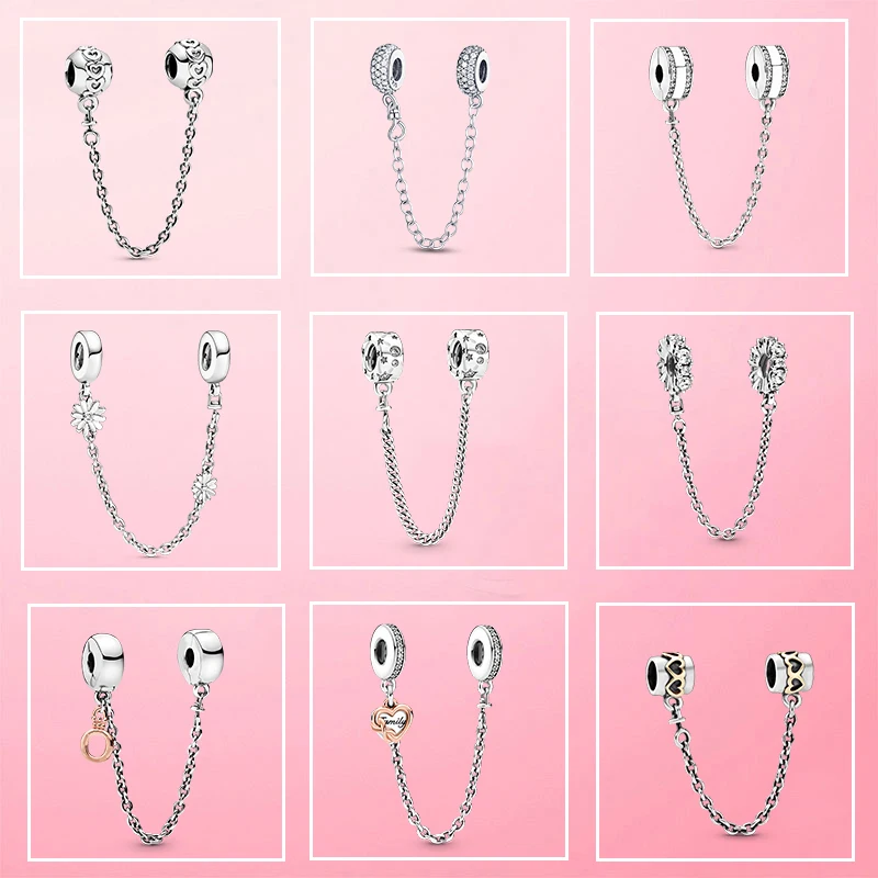 

Серебряная безопасная цепочка, искусственное серебро, ромашки, сердце, безопасная цепочка, застежка, шарм, подходит для оригинального бренд...