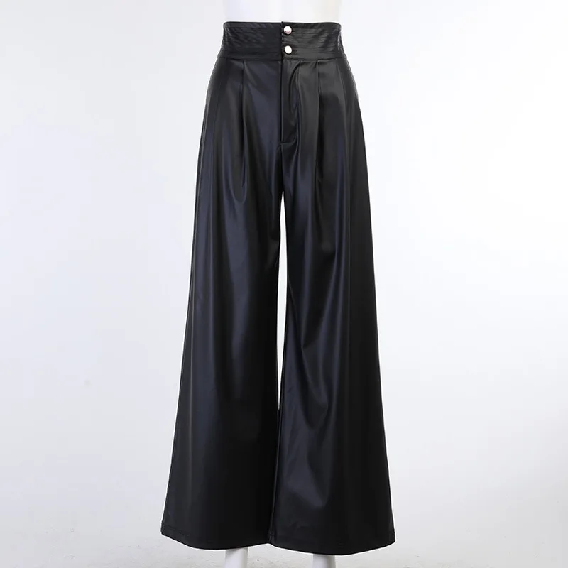 

New Pu Leather Pants Women Fashion Wide Leg Pants for Women Sexy Leather Trousers Chic Lady Faux Leather Pants Jokers