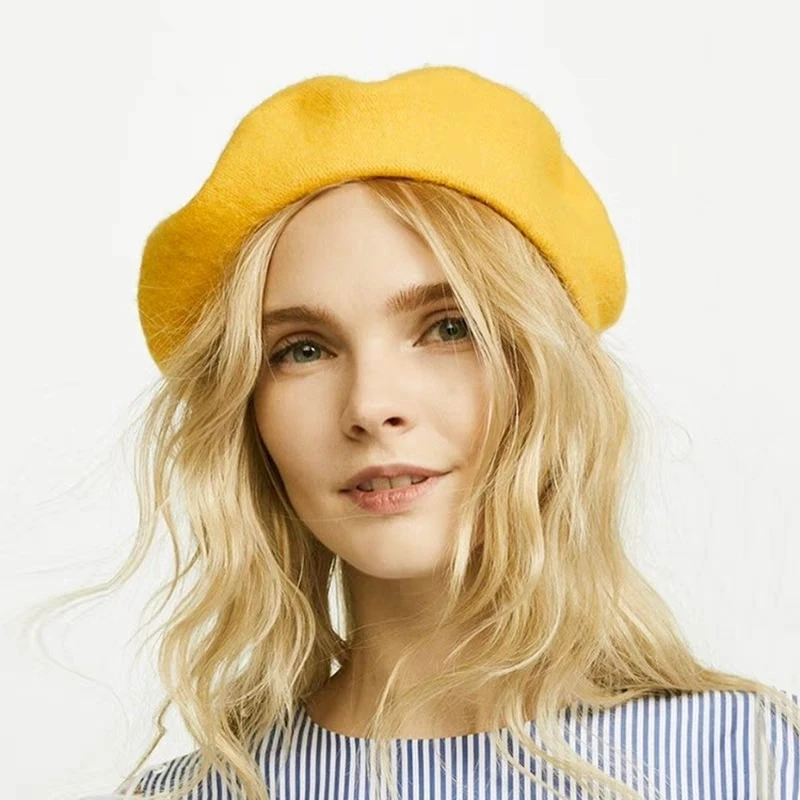 Women Ladies Winter Wool Beret French Artist Beanie Hat Solid Ski Cap Holiday Berets | Аксессуары для одежды