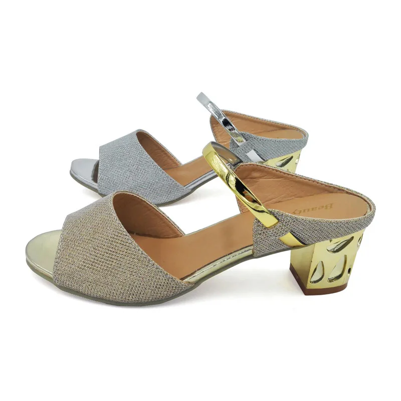 

2018 Med Square Heels Zapatos Mujer Gold Sliver Ankle-Wrap Women Sandals Beautiful Ladies Sandals Summer Shoes Sandale Femme