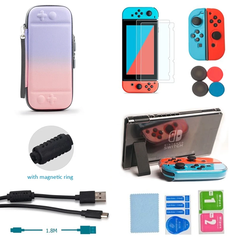 6 в 1 сумка с градиентом цвета для Nintendo Switch переноски аксессуаров консоли NS чехол