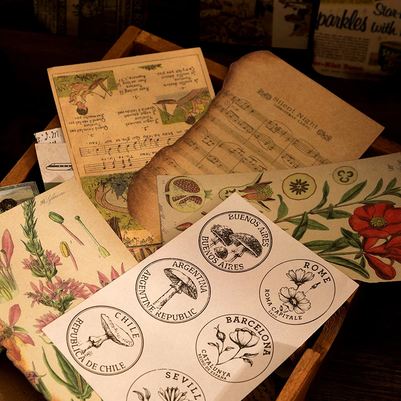 

60pcs Plant Sticker Scrapbook Matarial Kraft Paper Envelope DIY Journal Background Decor Diary Supplies Seal Sticker