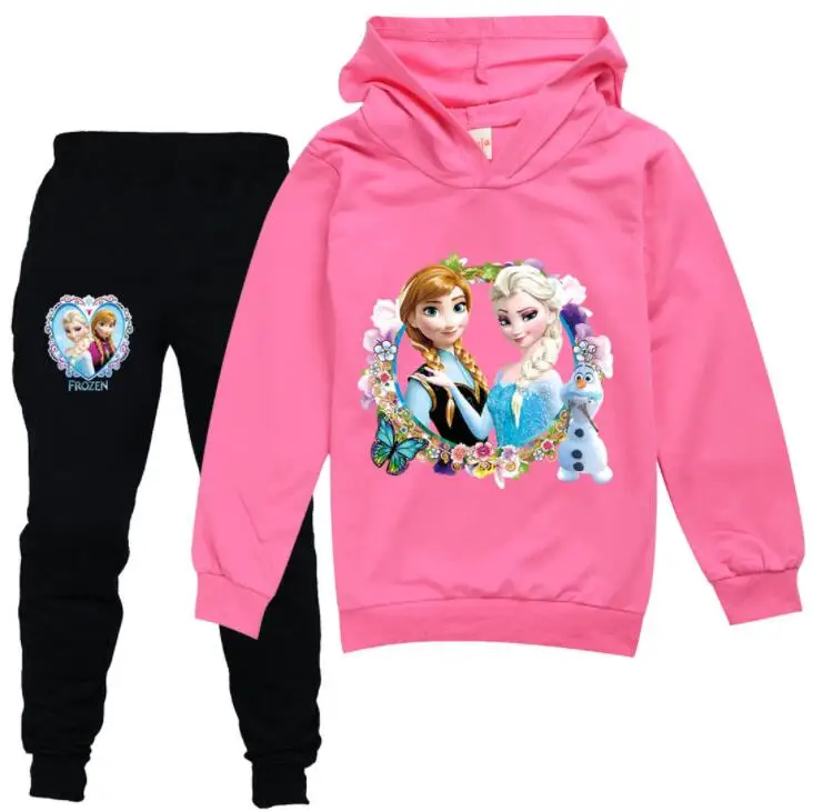 Disney Spring Autumn Cartoon Frozen Anna Elsa Sweatshirt+Pants 2 PCS Set Baby Girls Clothing Hoodies Tracksuit Suits | Детская одежда и