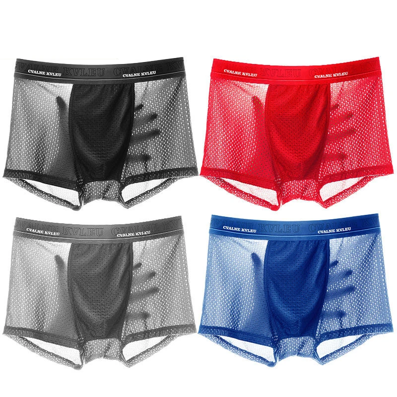 4/pcs/lot  mens underwear boxers mesh Men's breathable and cool underwear for men fishnet shorts