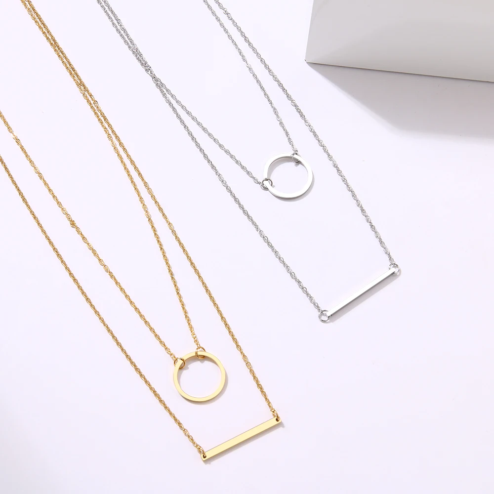 

SUMU Delicate Layered Necklaces Women Multi Layering Chain Bar Necklaces Disc Pendant Charm Statement Stainless Steel Jewelry