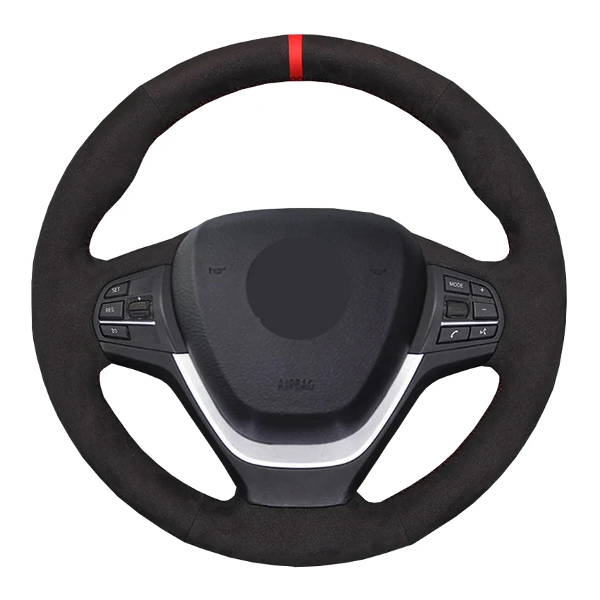 

Black Suede Red Marker DIY Hand-stitched Car Steering Wheel Cover for BMW F20 F21 F22 F23 F30 F31 F34
