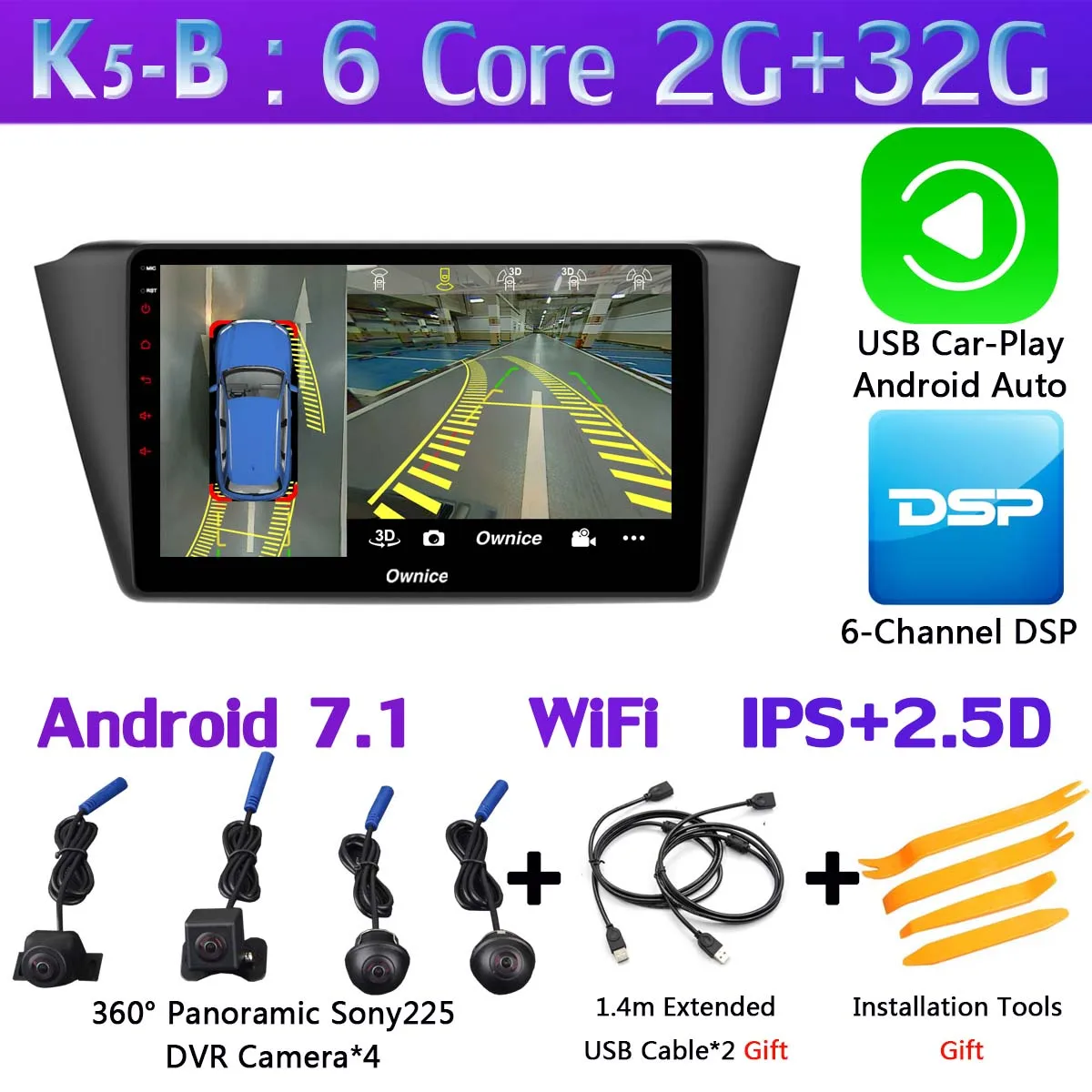 360 ° ×AHD панорамная камера 4G LTE Android 9,0 4 Гб+ 64 Гб DSP CarPlay Автомобильный gps радио плеер для Skoda Fabia mk3 - Цвет: K5-B-CarPlay