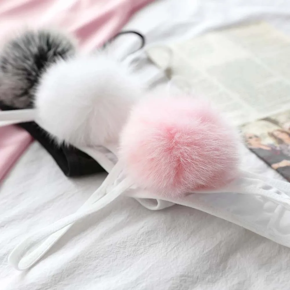 

Милые женские стринги с кроличьим хвостом, сексуальные стринги, трусики-танга, бикини с меховыми шариками, T-образное нижнее белье для коспл...