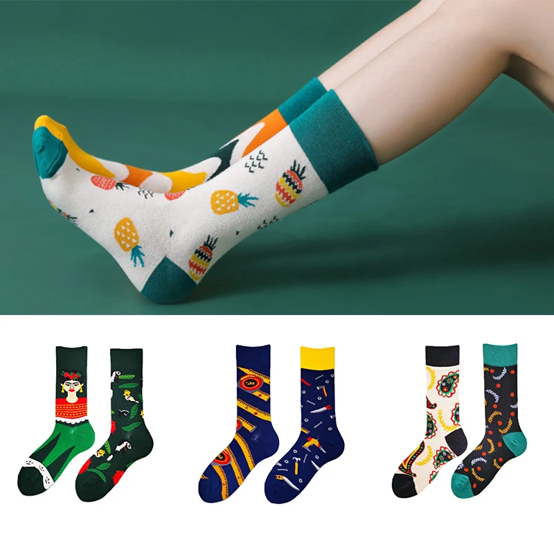 

Модные носки INS, интересные длинные носки с мультяшным рисунком, уличные абстрактные хлопковые носки с животными, Женские Подарочные носки ...
